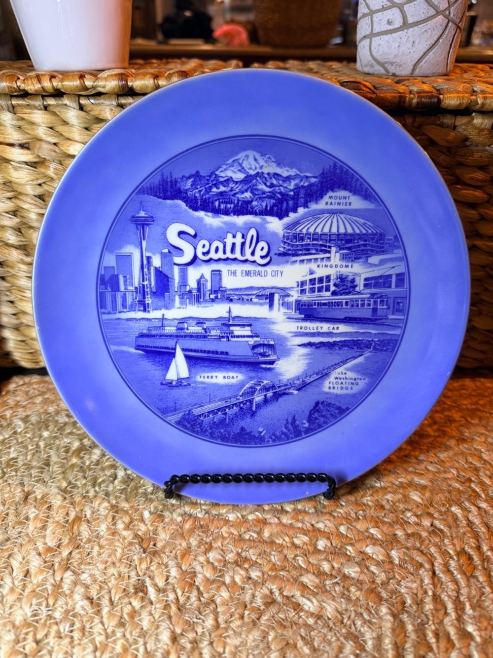 Vintage Seattle Monochrome Blue Collector Plate